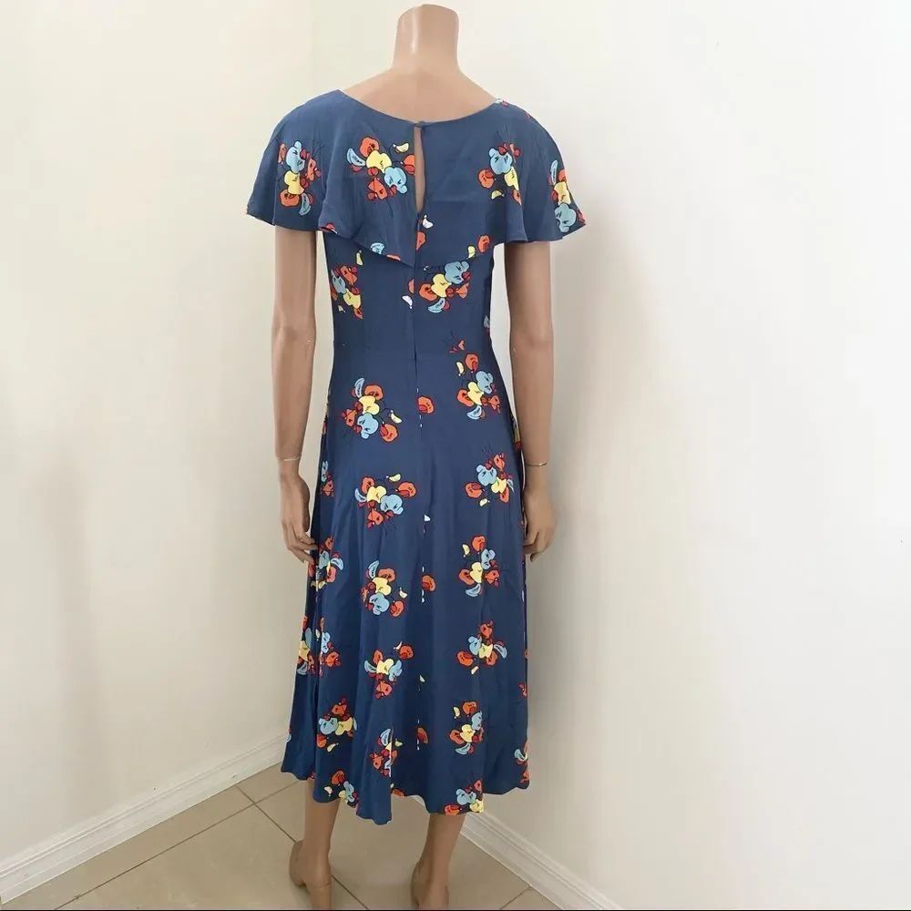 New Emily & Fin Celeste Blue Floral Print Cap Sleeve Midi Dress Xxs — image 8 of 8